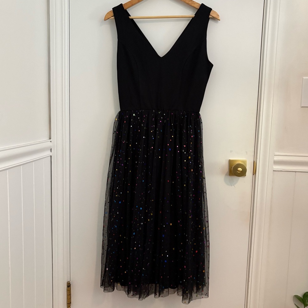 NWT ModCloth Black and Sparkly Sleeveless Retro-Style Dress in Size Small